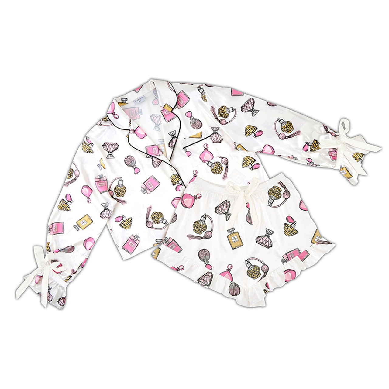 Bella -  Cropped PJ Set + Velvet Ties 0741 - Perfume Bottles