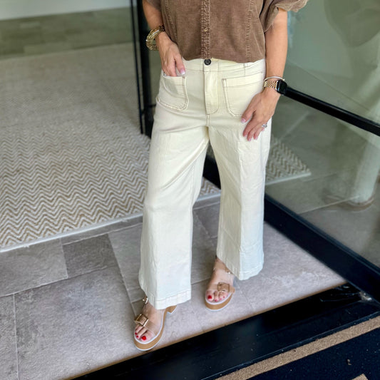 Dear John High Rise Cropped Wide Leg Jeans - Audrey 106 – Ivory