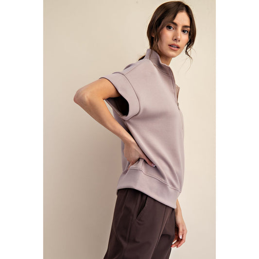 Rae Mode - Modal, Scuba Short Sleeve, Quarter Zip Top & Skort Set 9977 / 7029 - Light Mocha *