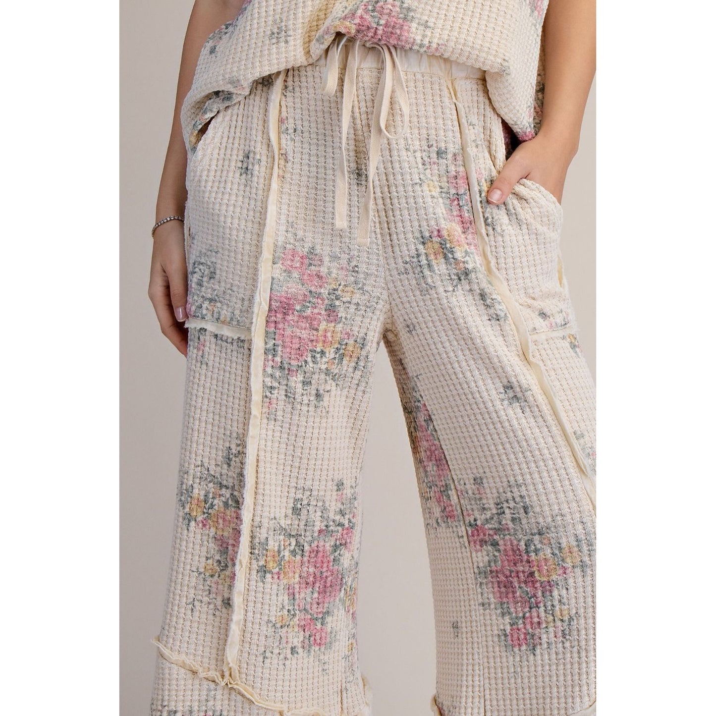 Vintage Floral Waffle Knit Lounge Set 1903/0221 - Natural