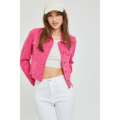 Cello - Uneven Frayed Fitted Jacket 1305 - Raspberry