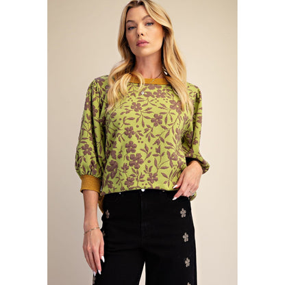 Floral Mineral Washed Top 0249 - Matcha Green
