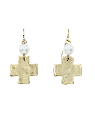 Hammered Gold with Pearl Accent 1.5" Earring