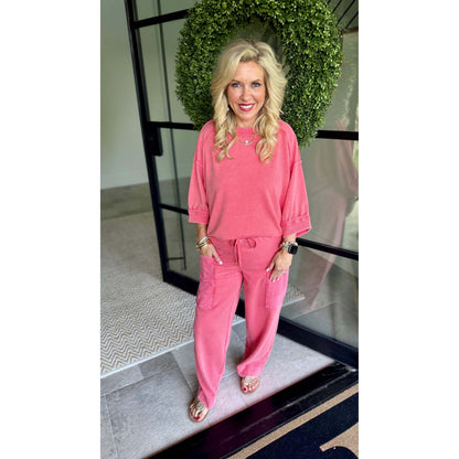 Candy Red Mineral Washed Terry Lounge Set 0110/6446