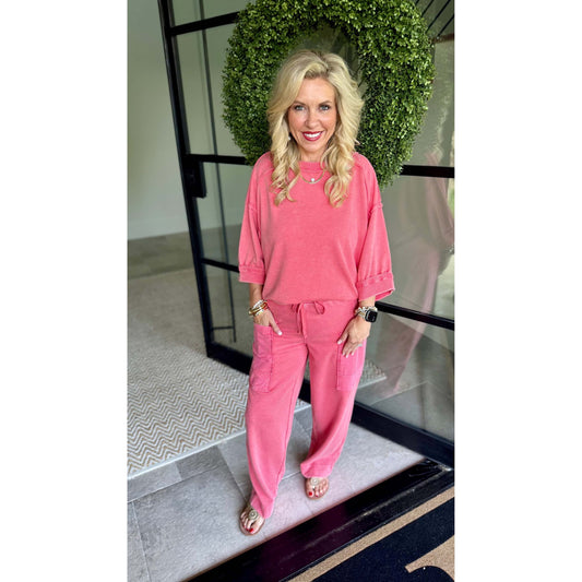 Candy Red Mineral Washed Terry Lounge Set 0110/6446