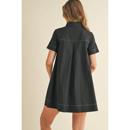 TCEC - Button Down, Bold Contrast Stitching, Shirt Dress 5723 - Black.