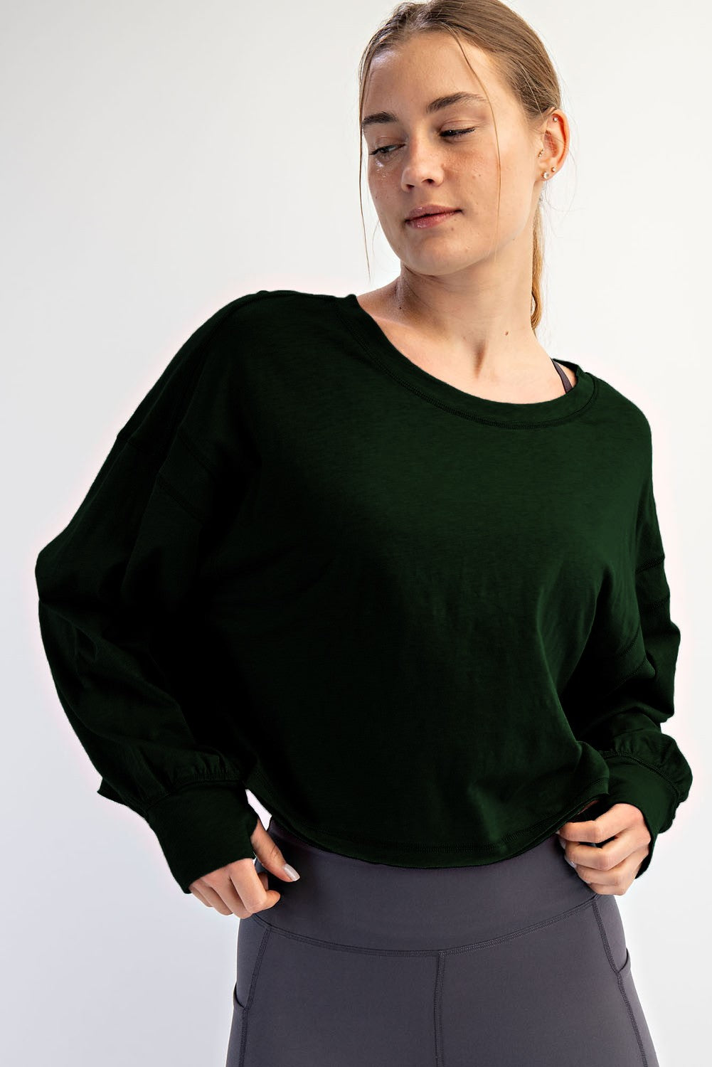 Rae Mode - Cotton, Slub Open Back, Long Sleeve Top 0089 - Black