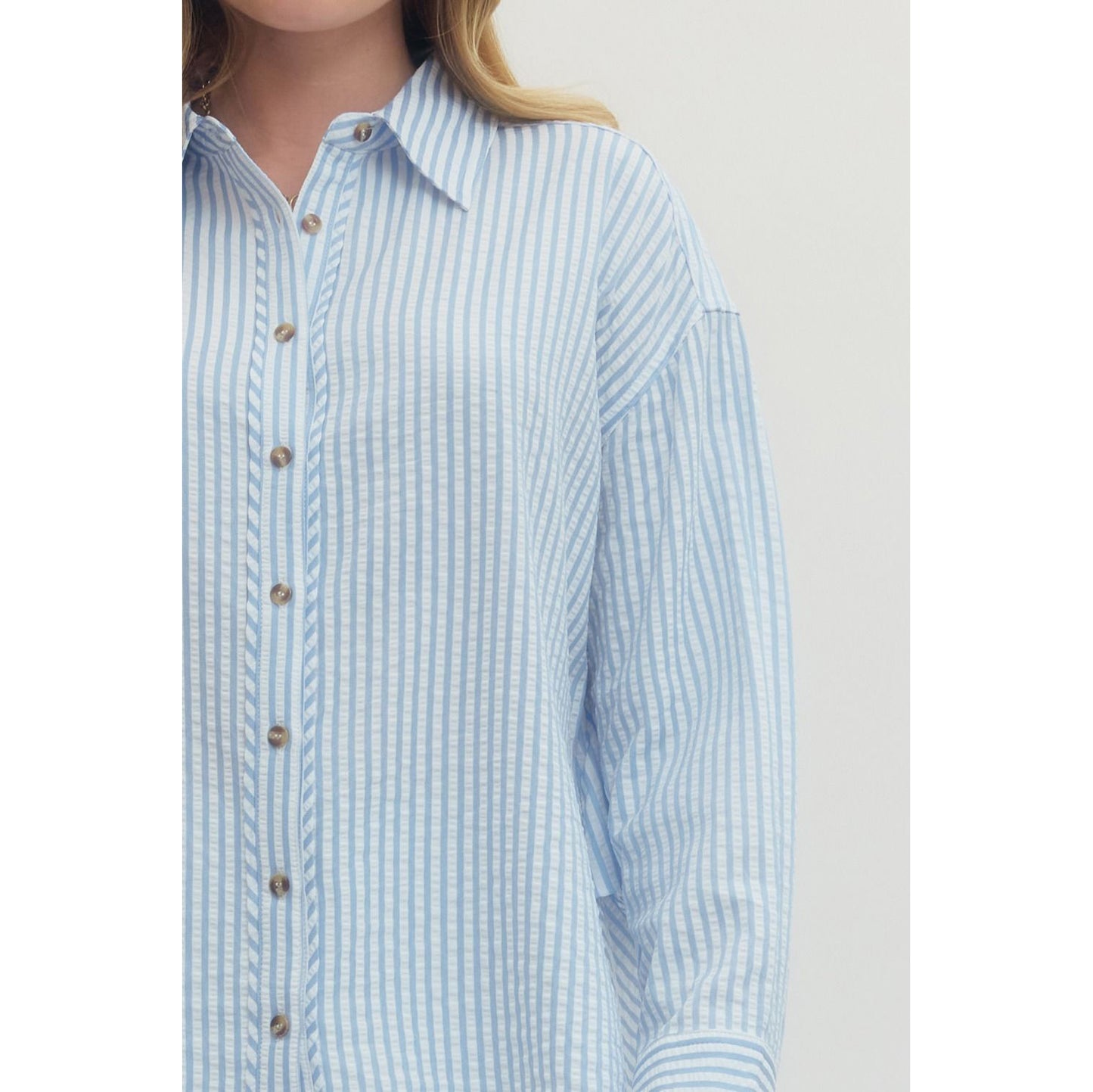 Entro - Striped, Long Sleeve, Button Down Top 7820 - Light Blue