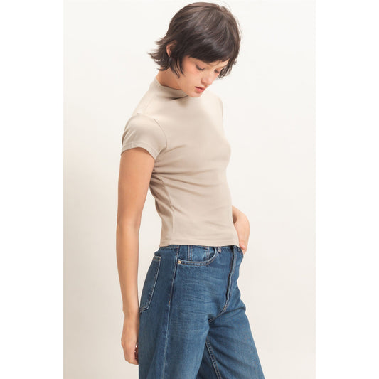 Mock Neck Cap Sleeve Cotton Top 323 – Warm Gray