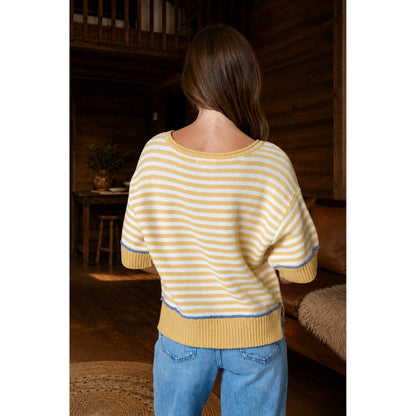Striped Contrast Trim Sweater 1027 – Butter Yellow