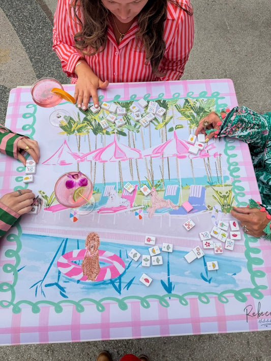 Rebecca Illustrated Pool Pawty Mahjong Mat | 32" x 32"