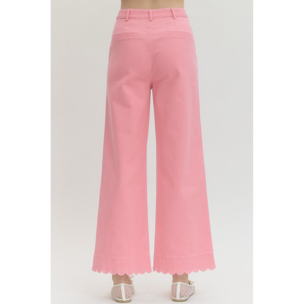 Pink Scallop Trim Wide Leg Pants – High Waist Statement Trousers 9031