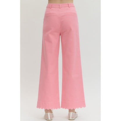 Pink Scallop Trim Wide Leg Pants – High Waist Statement Trousers 9031