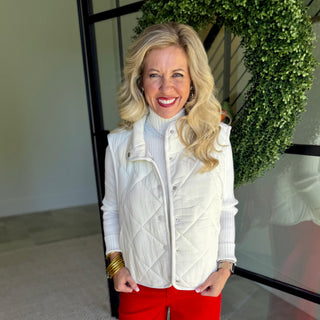 Quilted Snap Button Vest 957 – Ivory