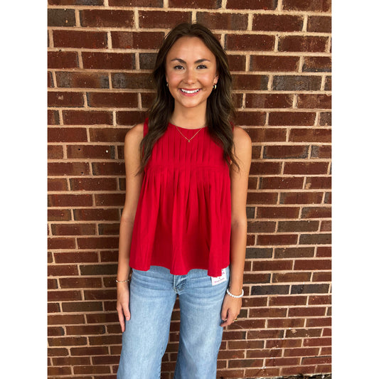 TCEC - High-low, sleeveless top w pleated detail 9082 - Red - SALE