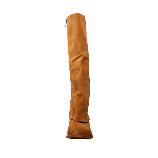 Antelope - O46 Tessa - Suede Tall Boots Double Buckle Detail - Cognac
