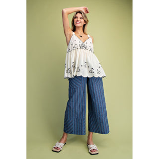 Easel - Textured, High Waist, Wide Leg Pants 0011 - Blue SALE