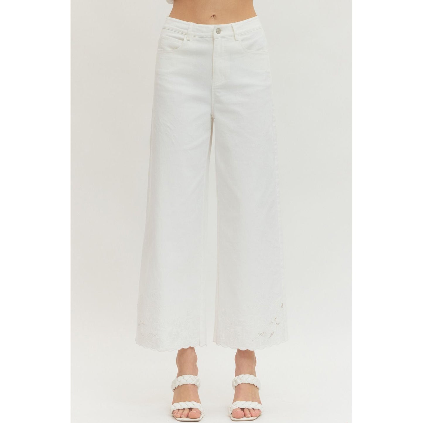 ENTRO -  Wide Leg, Scalloped Hem Jeans Pants 8358 - Off White