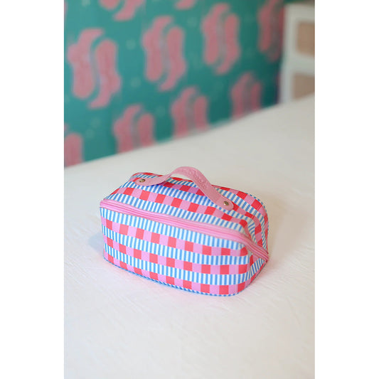 JLB - Cosmetic Bag, Hold All - Blaze, Blue, Pink, Orange Checkered