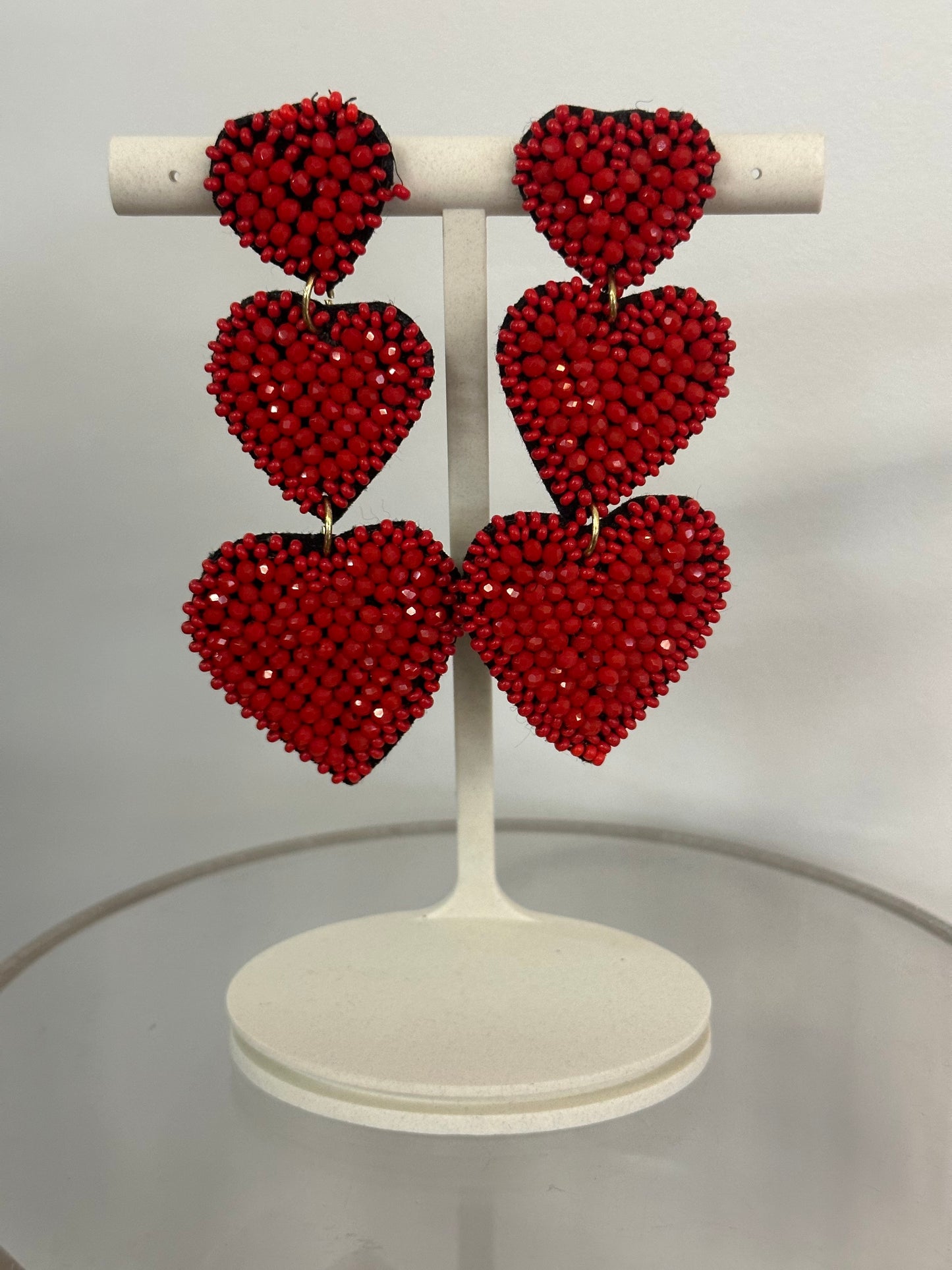Valentines Earrings Beaded Hearts 3006