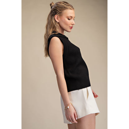 GM - Half Zip, Sleeveless Sweater Vest 9814 - Black