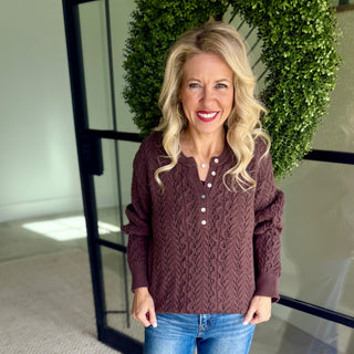 Dear John Dreya Cable Knit Henley Sweater 3282 – Chocolate Brown