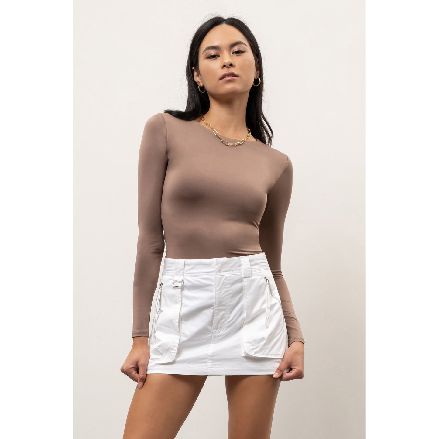 T&C - Round Neck, Long Sleeve, Fitted Top 1185 - Deep Taupe