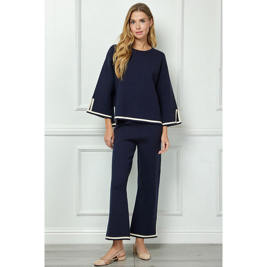 SAB - Contrast Hem Top & Pants Set 7418 / 6893 - Navy