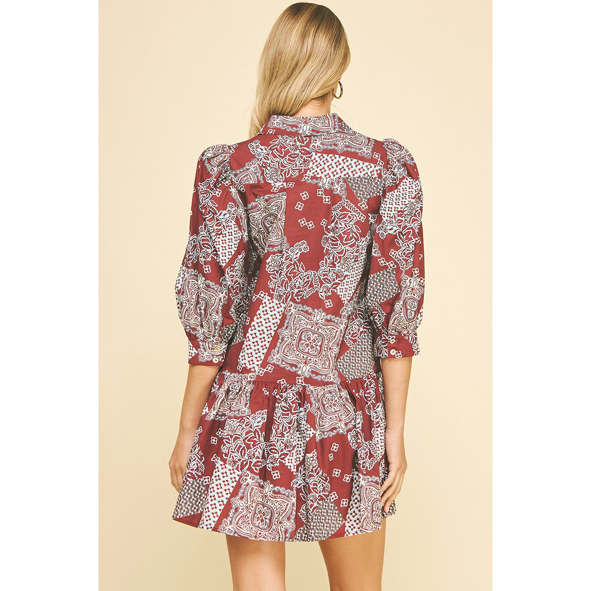 Pinch - Printed, Tiered, Mini Dress 6240 - Burgundy