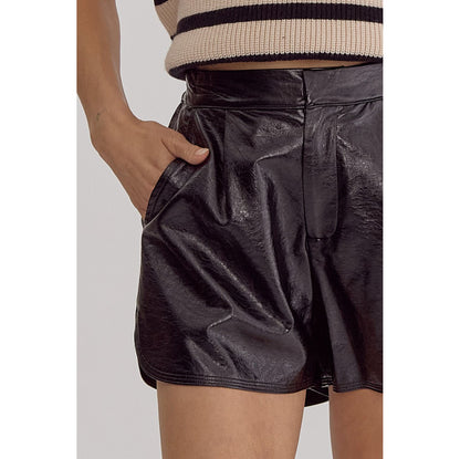 ENTRO -  Metallic Texture, High Waisted Shorts w Pockets 1952 - Black