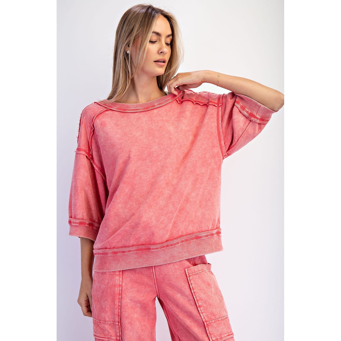 Candy Red Mineral Washed Terry Lounge Set 0110/6446