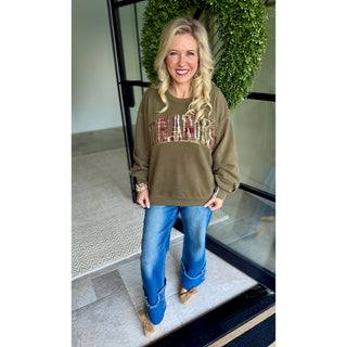 Queen of Sparkles - Brown Plaid “THANKS” Sweatshirt