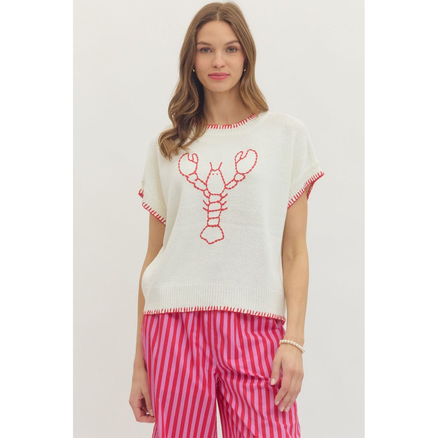 Entro - Embroidered ‘Lobster’ top 9853 - Cream