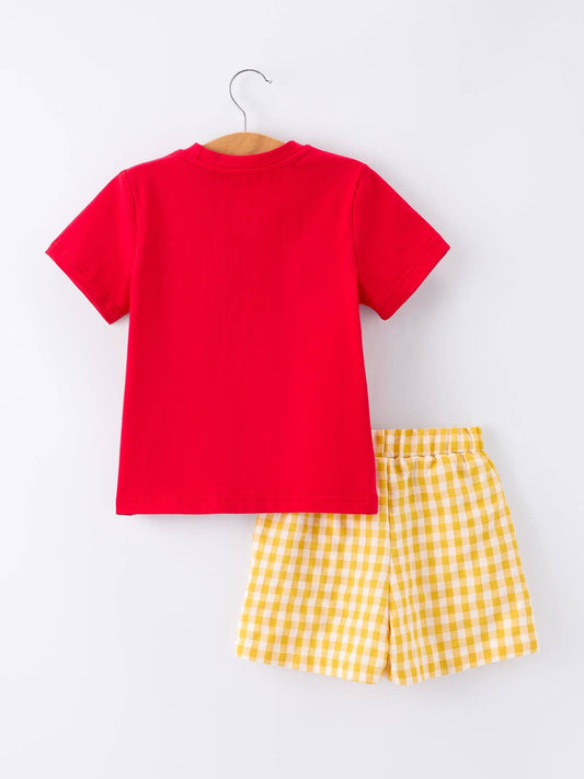 Back to School Crayon Smocked Boys Plaid Shorts Set - Red - SALE