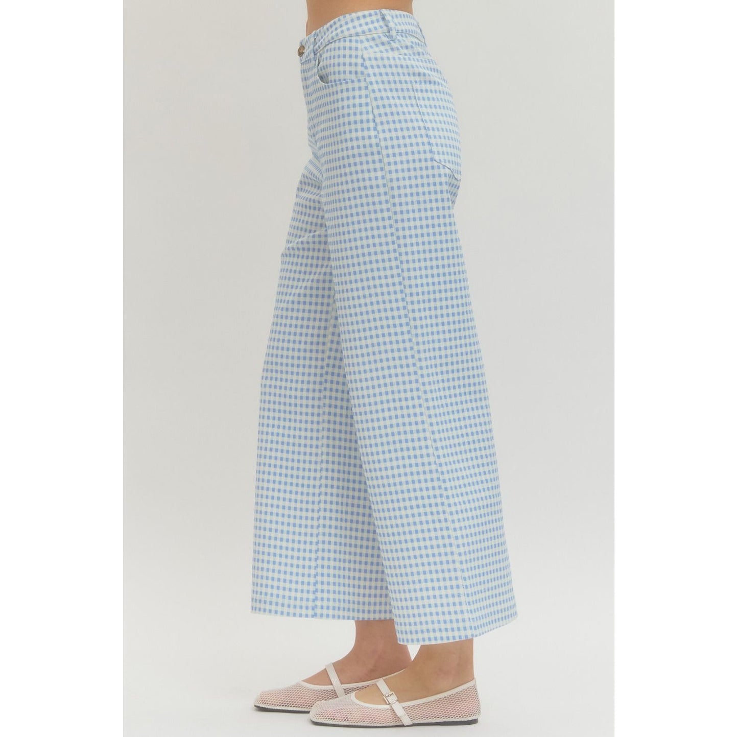 Blue Gingham Straight Leg Pants 0616