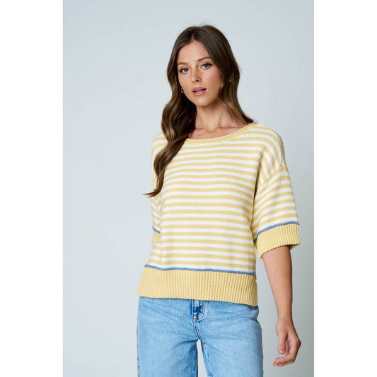 Striped Contrast Trim Sweater 1027 – Butter Yellow