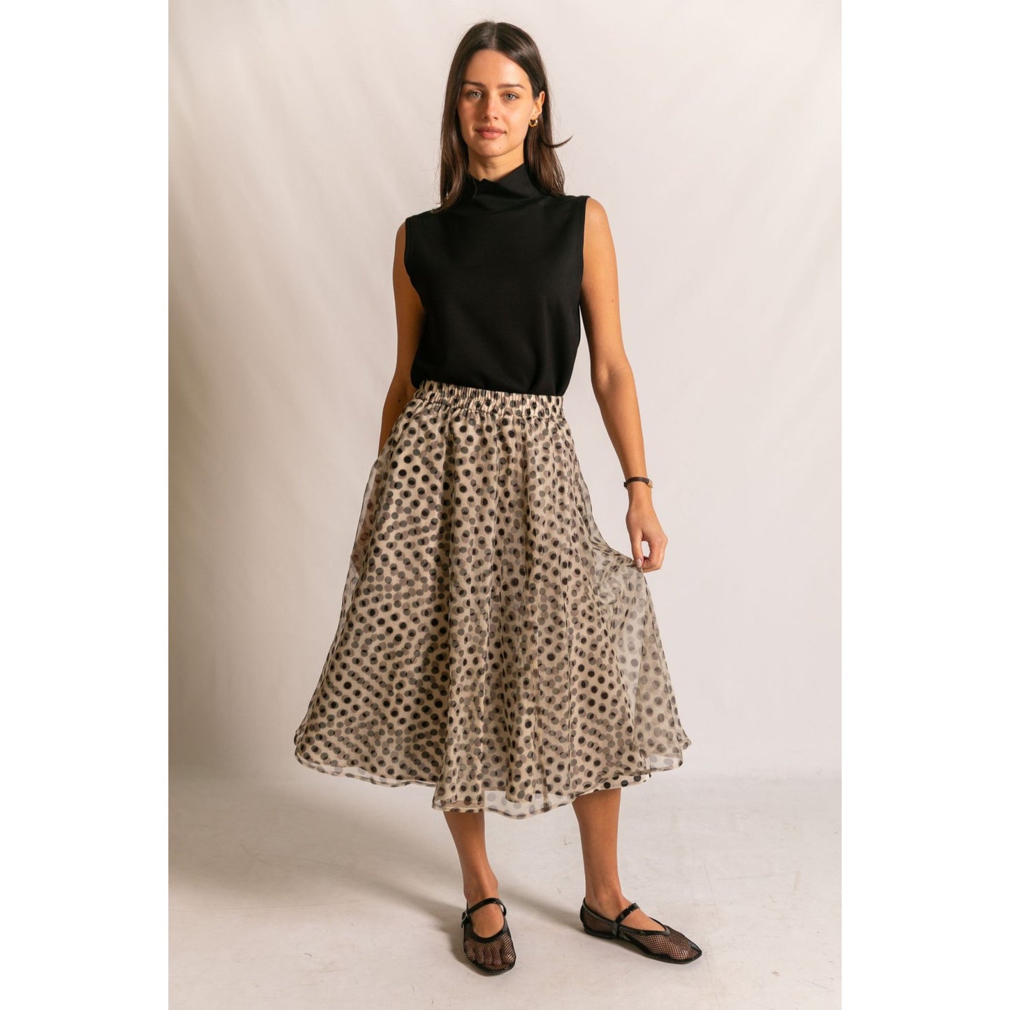 A Line Polka Dot Midi Skirt