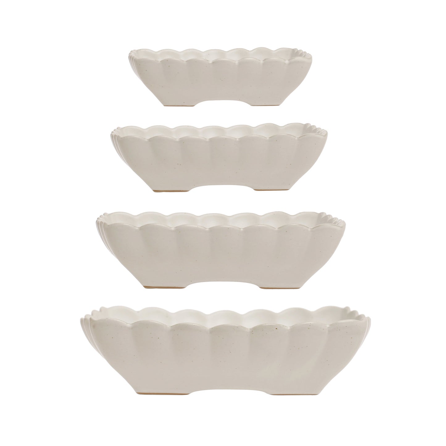 CC - Stoneware Serving Dishes w/ Scalloped Edge, Matte White, Set of 4