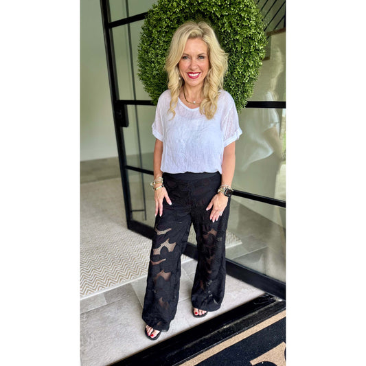 Black Flower Embroidered Pants 7590