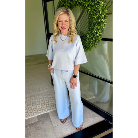 Rae Mode - Modal Scuba, Luxe Short Sleeve Top & Cropped Wide Pants Set 0121/6409 - Frost