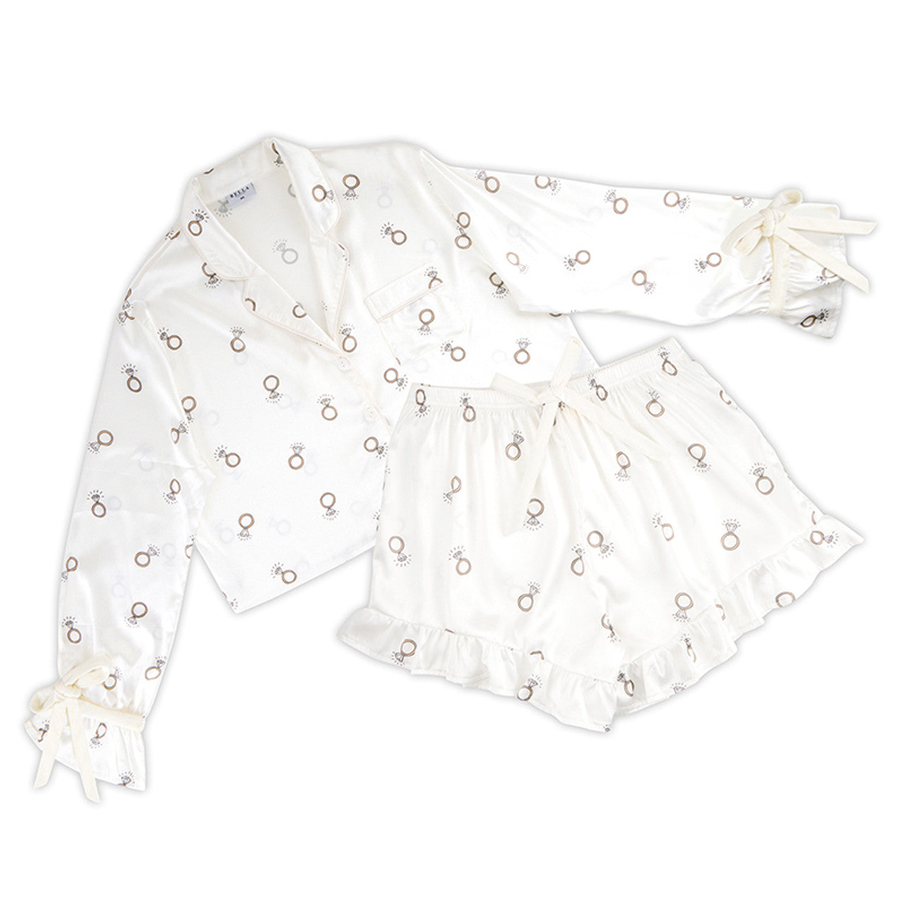 Bella -  Cropped PJ Set + Velvet Ties 0676 - White Rings