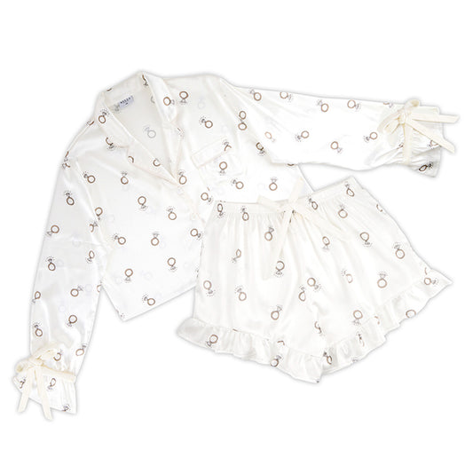 Bella -  Cropped PJ Set + Velvet Ties 0676 - White Rings
