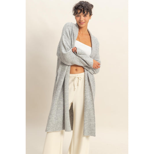 DZ - Longline Open Front Duster Sweater, Cardigan 435 - Heather Gray - SALE