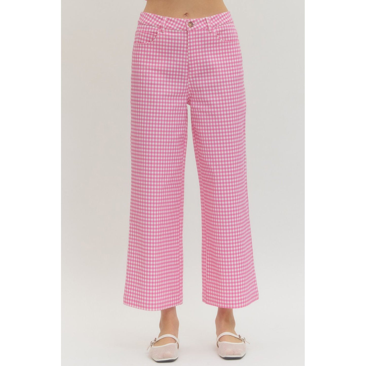 ENTRO -  Gingham, Straight Leg Pants 0616 - Pink