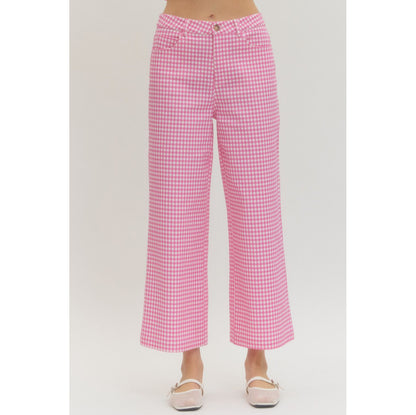 ENTRO -  Gingham, Straight Leg Pants 0616 - Pink
