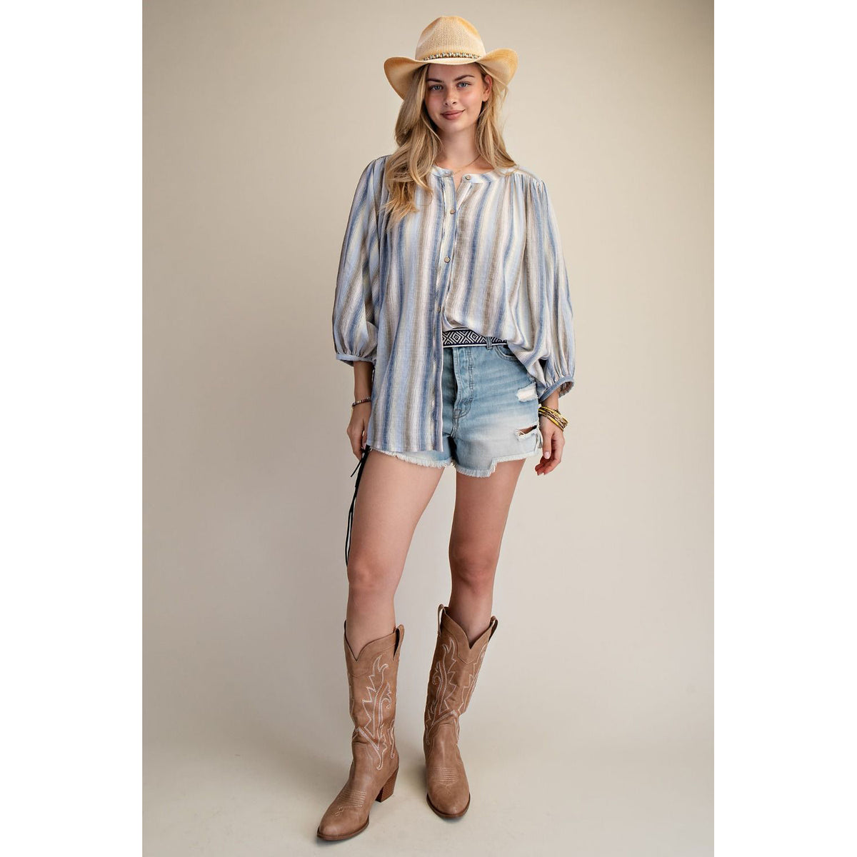 Easel - Striped, Loose Fit Top 1973 - Blue