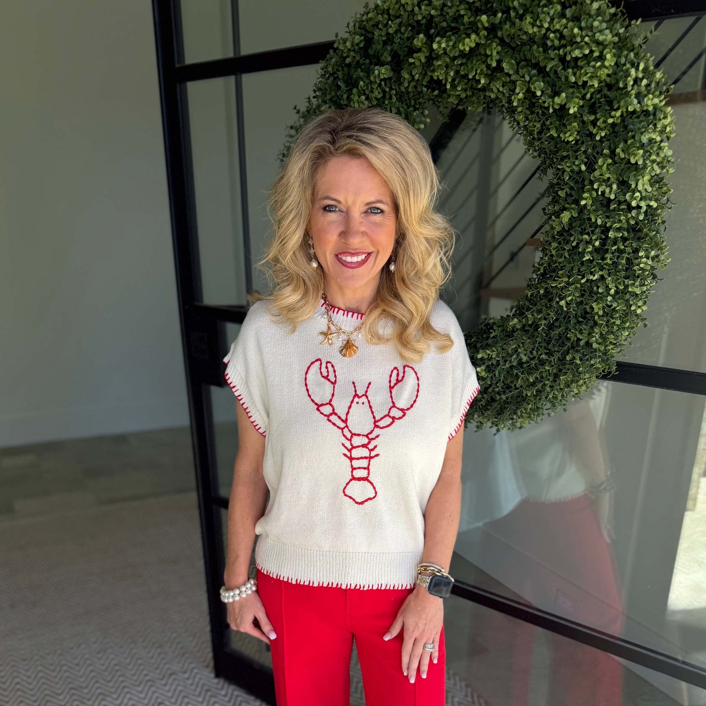 Entro - Embroidered ‘Lobster’ top 9853 - Cream