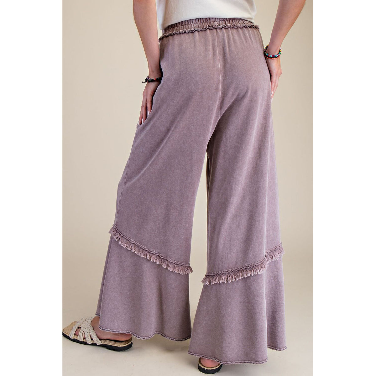 Easel - Wide Leg, Mineral Washed, Terry Pants 7698 - Mocha