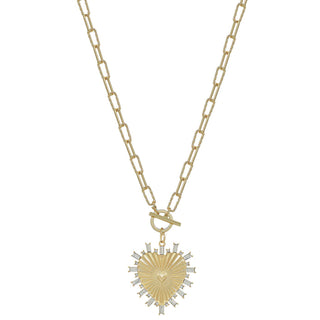 Gold Chain with Rhinestone Studded Heart Charm 16"-18" Necklace