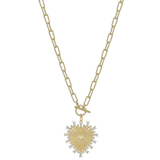 Gold Chain with Rhinestone Studded Heart Charm 16"-18" Necklace